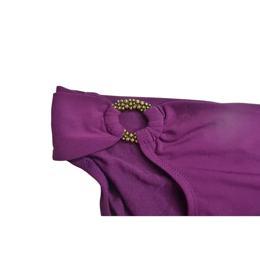 ROBIN PICCONE Plum Purple Bikini Bottoms w/ Gold O-Ring Hardware